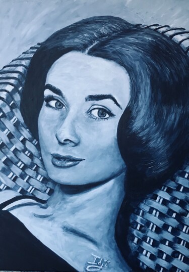 "Audrey en bleu" başlıklı Tablo Eric Garnier tarafından, Orijinal sanat, Akrilik Ahşap Sedye çerçevesi üzerine monte edilmiş