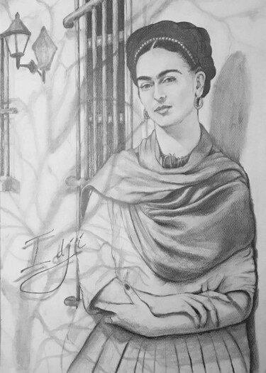 Tekening getiteld "Frida K." door Eric Garnier, Origineel Kunstwerk, Grafiet