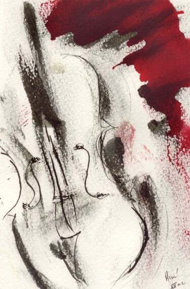 Картина под названием "Red curtain" - Eric Hervé, Подлинное произведение искусства, Чернила