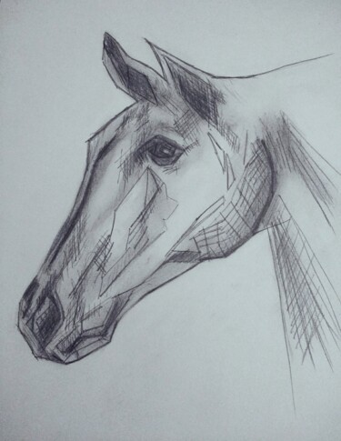 Dibujo titulada "Horse Head Stylized" por Eric L Vadé, Obra de arte original, Lápiz