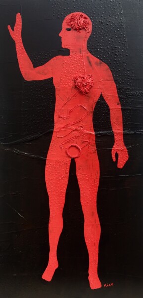 Painting titled "Red human peace - a…" by Eric Leroy (Rico), Original Artwork, Acrylic Mounted on Wood Stretcher frame