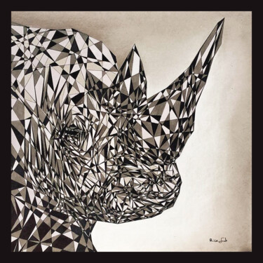 Картина под названием "Rhinocéros#4 - art…" - Eric Leroy (Rico), Подлинное произведение искусства, Чернила