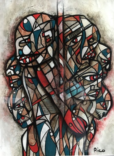 Painting titled "Sans titre - art na…" by Eric Leroy (Rico), Original Artwork, Acrylic Mounted on Glass