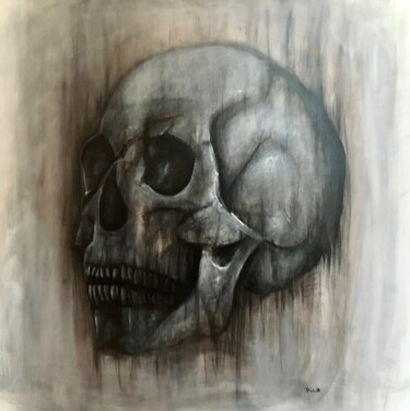 Painting titled "Skull#1 - art brut" by Eric Leroy (Rico), Original Artwork, Acrylic Mounted on Wood Stretcher frame