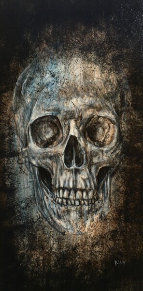 Painting titled "Skull#3" by Eric Leroy (Rico), Original Artwork, Acrylic Mounted on Wood Stretcher frame