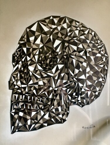 Desenho intitulada "Skull#5 - art conte…" por Eric Leroy (Rico), Obras de arte originais, Tinta