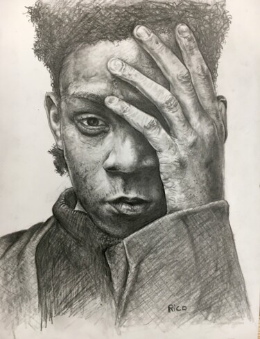 图画 标题为“Portrait Basquiat -…” 由Eric Leroy (Rico), 原创艺术品, 石墨