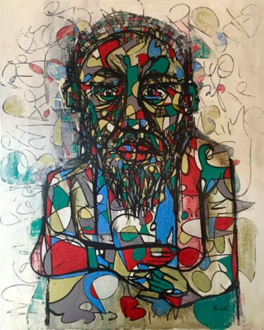 Le barbu Peinture intitulée "Le barbu" par Eric Leroy (Rico), Œuvre d'art originale, Acrylique Monté sur Châssis