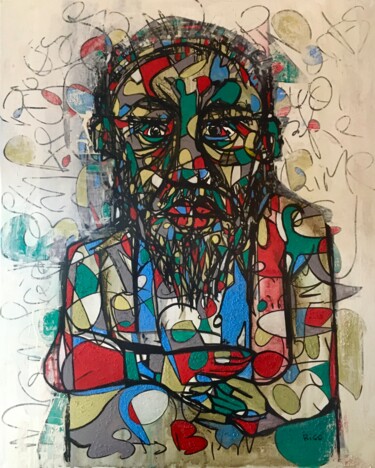 Peinture intitulée "Le barbu - art cont…" par Eric Leroy (Rico), Œuvre d'art originale, Acrylique Monté sur Châssis en bois