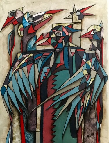 Peinture intitulée "La volière - art br…" par Eric Leroy (Rico), Œuvre d'art originale, Acrylique
