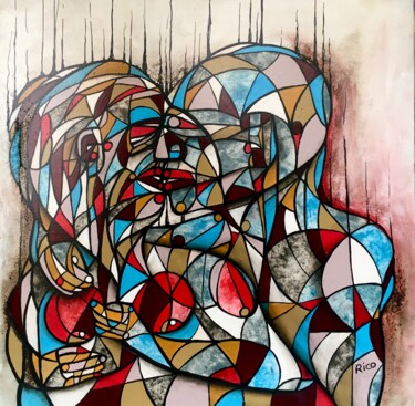 Painting titled "Les amants - art co…" by Eric Leroy (Rico), Original Artwork, Acrylic Mounted on Wood Stretcher frame