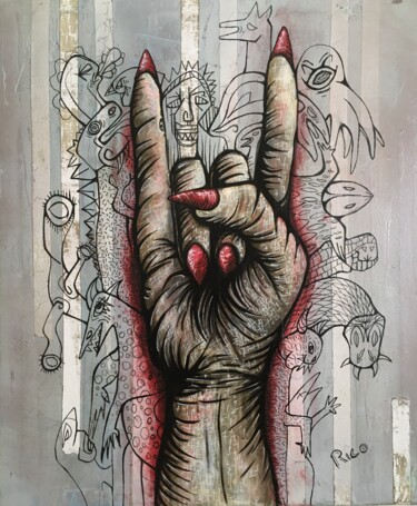 Malerei mit dem Titel "The hand of the dev…" von Eric Leroy (Rico), Original-Kunstwerk, Acryl Auf Keilrahmen aus Holz montie…