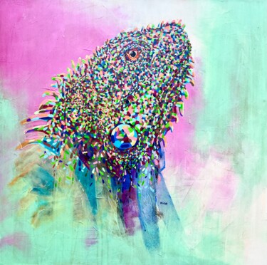 绘画 标题为“Color’s iguana” 由Eric Leroy (Rico), 原创艺术品, 丙烯 安装在木质担架架上