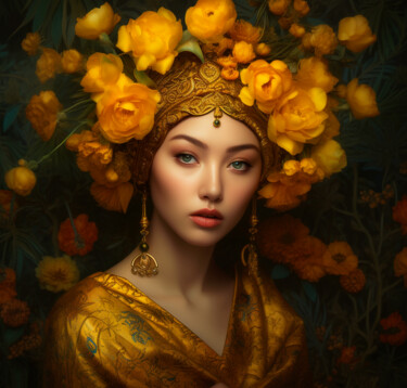 Digital Arts titled "#1 - Golden Woman" by Eric Lespinasse, Original Artwork, Digital Photography Mounted on Aluminium