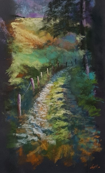 Pintura intitulada "Le sentier de notre…" por Eric Lorcy, Obras de arte originais, Pastel