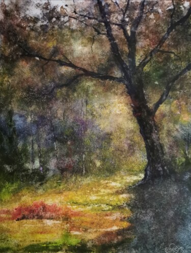 Painting titled "Le chant de la terr…" by Eric Lorcy, Original Artwork, Watercolor