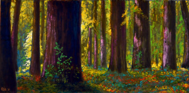 Painting titled "Redwood Glade" by Eric Matranga, Original Artwork, Oil Mounted on Wood Stretcher frame