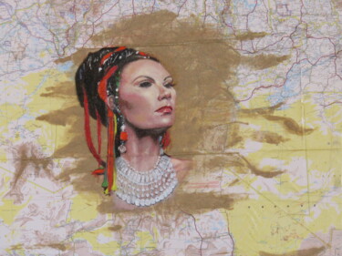 Ζωγραφική με τίτλο "Sahara" από Eric Mazurie, Αυθεντικά έργα τέχνης, Λάδι Τοποθετήθηκε στο Ξύλινο φορείο σκελετό
