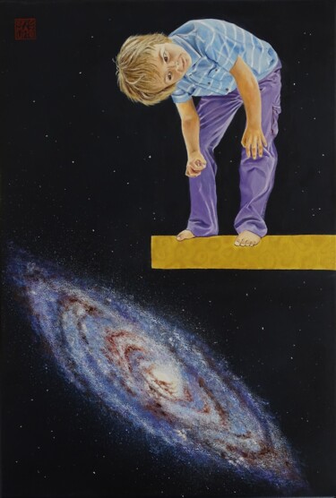 Painting titled "NGC 3972" by Eric Mazurie, Original Artwork, Oil Mounted on Wood Stretcher frame
