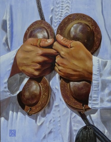 Pintura titulada "Gnawa bleu" por Eric Mazurie, Obra de arte original, Oleo Montado en Bastidor de camilla de madera