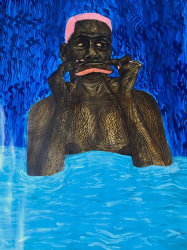 Painting titled "Pool Sunday" by Eric Odartey Cruickshank, Original Artwork, Acrylic