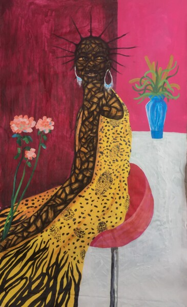 Painting titled "Black skin girl" by Eric Odartey Cruickshank, Original Artwork, Acrylic Mounted on Wood Stretcher frame