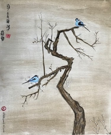 Pintura intitulada "oiseaux bleus" por Eric Pailhassard, Obras de arte originais, Acrílico