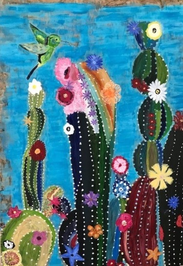Painting titled "cactus imcimsé" by Eric Pailhassard, Original Artwork, Acrylic