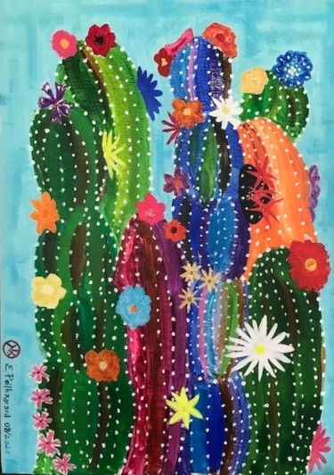Painting titled "jeux de cactus" by Eric Pailhassard, Original Artwork, Acrylic