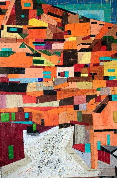 Malerei mit dem Titel "exode rural" von Eric Pailhassard, Original-Kunstwerk, Acryl