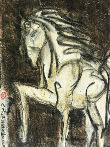 Painting titled "le cheval gris d pa…" by Eric Pailhassard, Original Artwork, Charcoal