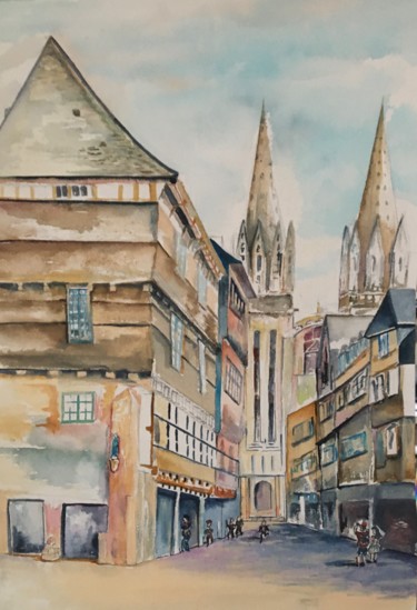 Dessin intitulée "Rue Kereon" par Eric Pichon, Œuvre d'art originale, Aquarelle