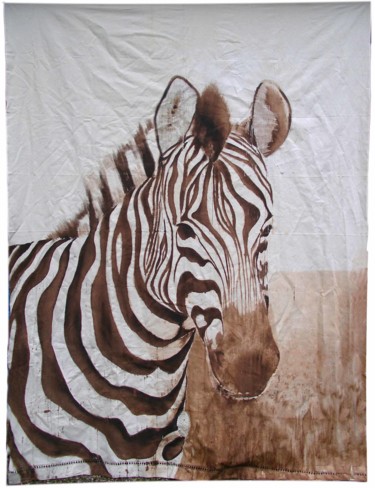 Pintura intitulada "zebre-sur-drap de l…" por Éric Plateau, Obras de arte originais, Outro