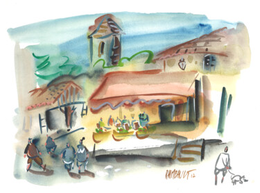 Drawing titled "Dordogne - Le villa…" by Eric Raimbault, Original Artwork, Watercolor