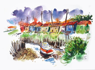 Painting titled "Oléron - Cabanes os…" by Eric Raimbault, Original Artwork, Watercolor