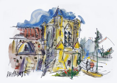 Disegno intitolato "Essonne - Longpont…" da Eric Raimbault, Opera d'arte originale, Acquarello