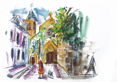 Drawing titled "Essonne - Monthléry…" by Eric Raimbault, Original Artwork, Watercolor