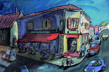 Peinture intitulée "Le bar du Passage" par Eric Raimbault, Œuvre d'art originale, Gouache