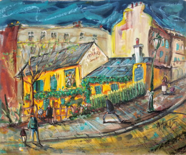 Painting titled "La Lapin Agile" by Eric Raimbault, Original Artwork, Gouache Mounted on Cardboard