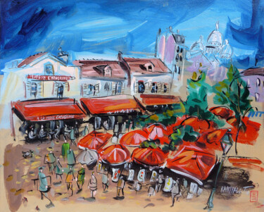 Painting titled "Place du Tertre" by Eric Raimbault, Original Artwork, Acrylic Mounted on Wood Stretcher frame