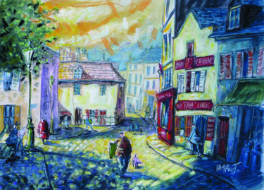 Pintura titulada "La place du Tertre…" por Eric Raimbault, Obra de arte original, Gouache Montado en Cartulina