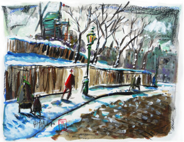 Peinture intitulée "La neige à Montmart…" par Eric Raimbault, Œuvre d'art originale, Aquarelle Monté sur Carton