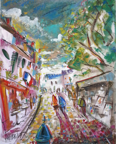 Painting titled "La place du Tertre…" by Eric Raimbault, Original Artwork, Watercolor Mounted on Cardboard