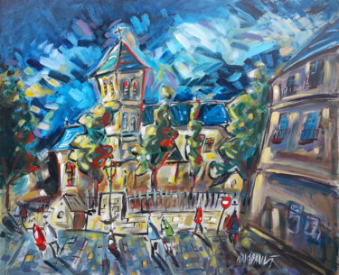 Painting titled "L'église St-Pierre…" by Eric Raimbault, Original Artwork, Acrylic Mounted on Wood Stretcher frame