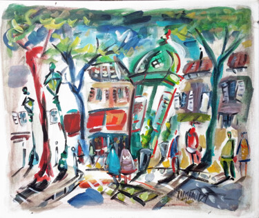 Картина под названием "Place Saint-André d…" - Eric Raimbault, Подлинное произведение искусства, Акрил Установлен на Деревян…