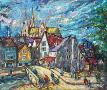 Schilderij getiteld "Vue de Chartres" door Eric Raimbault, Origineel Kunstwerk, Acryl