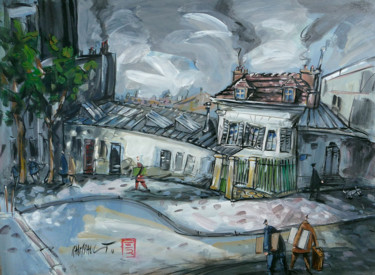 Malarstwo zatytułowany „Le Bateau Lavoir” autorstwa Eric Raimbault, Oryginalna praca, Gwasz