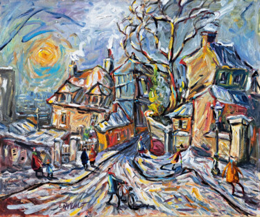Картина под названием "La rue d'Orchampt s…" - Eric Raimbault, Подлинное произведение искусства, Акрил Установлен на Деревян…