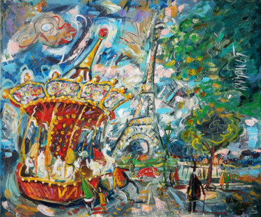 제목이 "Manège et Tour Eiff…"인 미술작품 Eric Raimbault로, 원작, 아크릴 나무 들것 프레임에 장착됨