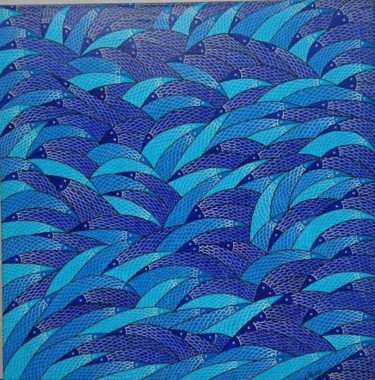 Painting titled "Poissons - Nage en…" by Eric Richet, Original Artwork, Acrylic Mounted on Wood Stretcher frame